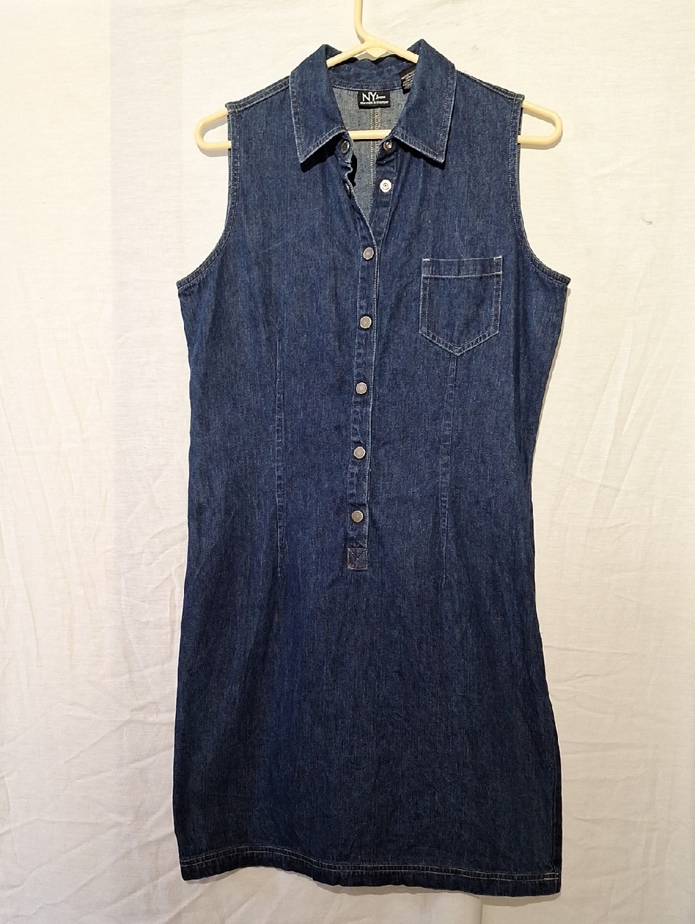 Y2K NYC Indigo Sleeveless Denim Shirt Dress, 100% Cotton, Sz 8, NWOT